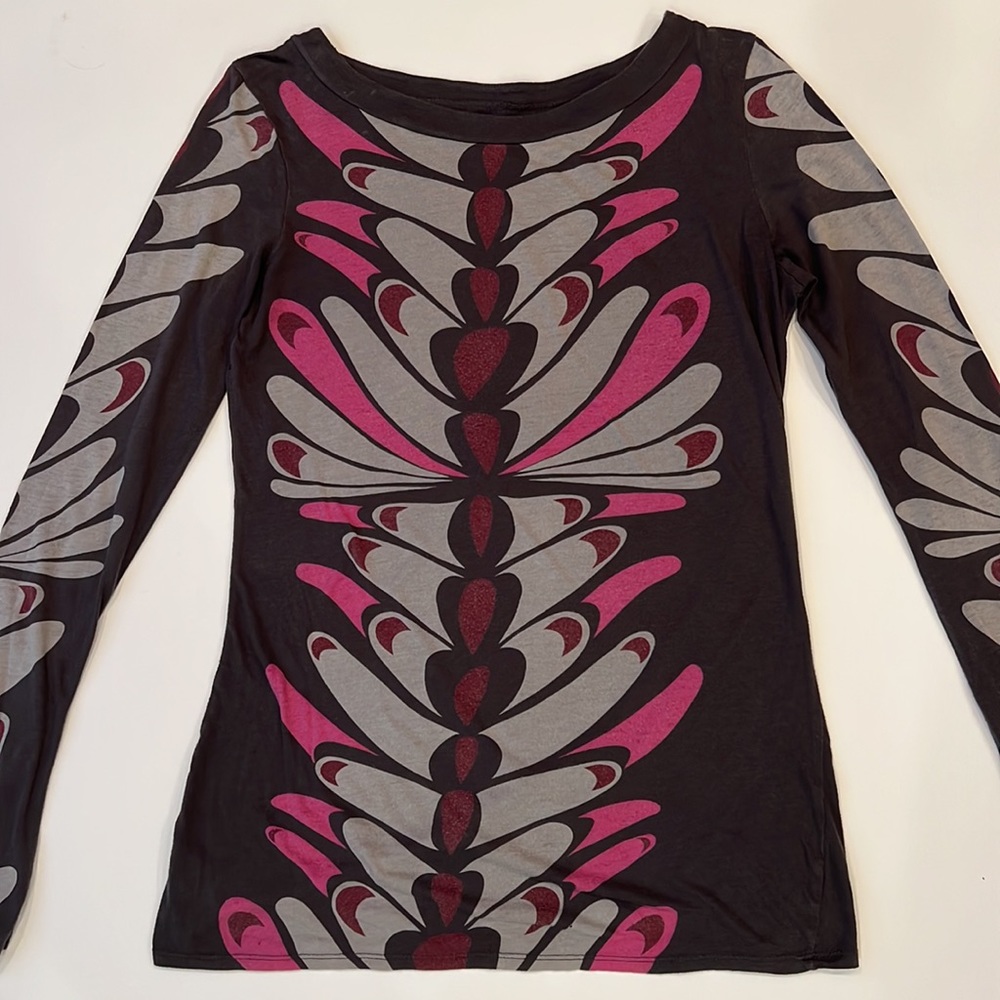 Mossimo Grey & Pink Graphic Design Light Weight Long Sleeve T Shirt Womens Small